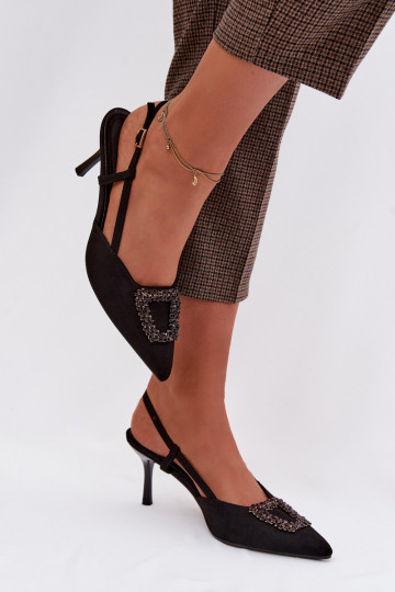 Dámske sandále s tenkými podpätkami s ozdobami čierna Ismeria