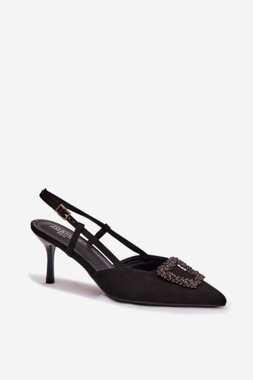 Dámske sandále s tenkými podpätkami s ozdobami čierna Ismeria