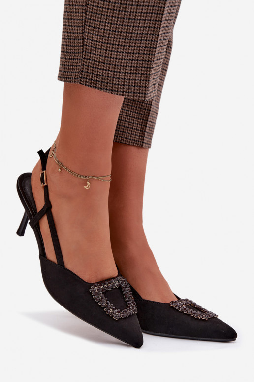 Dámske sandále s tenkými podpätkami s ozdobami čierna Ismeria