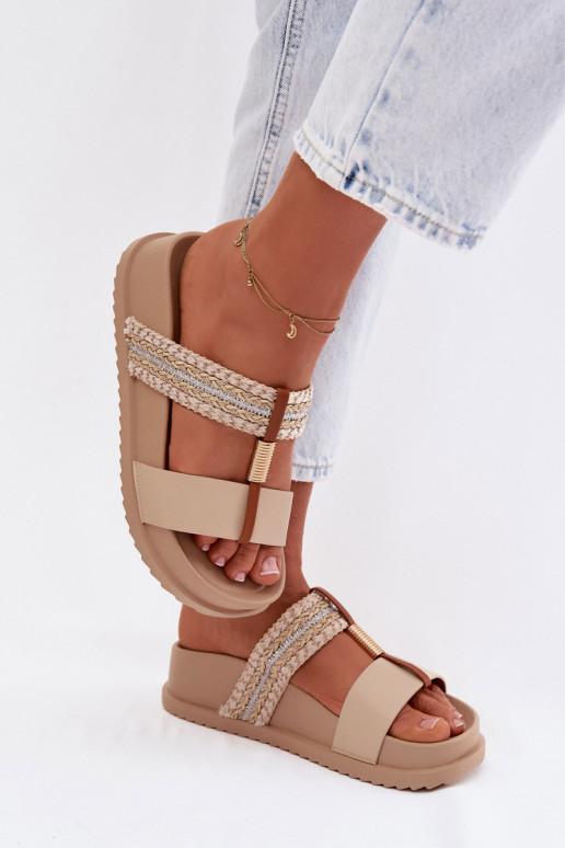 Dámske papuče s platformou S pruhmi I zlatej farbym Detalem béžová Tahlia