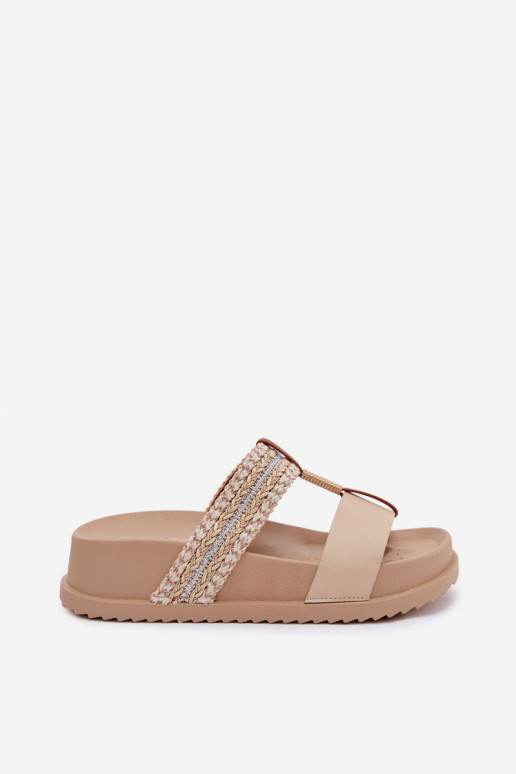 Dámske papuče s platformou S pruhmi I zlatej farbym Detalem béžová Tahlia