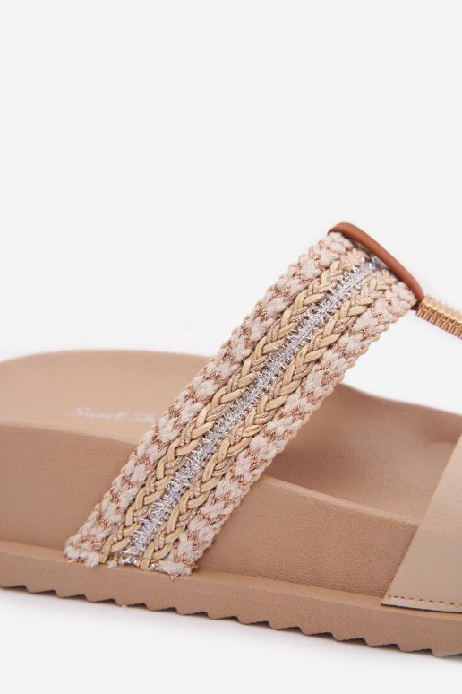 Dámske papuče s platformou S pruhmi I zlatej farbym Detalem béžová Tahlia