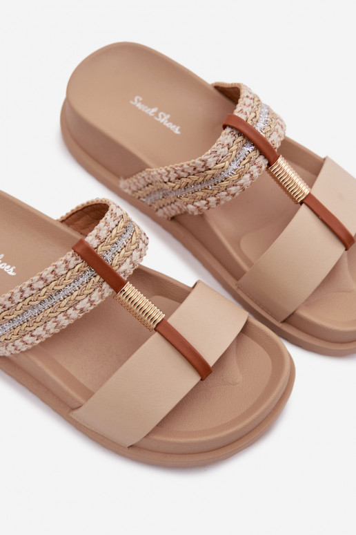 Dámske papuče s platformou S pruhmi I zlatej farbym Detalem béžová Tahlia