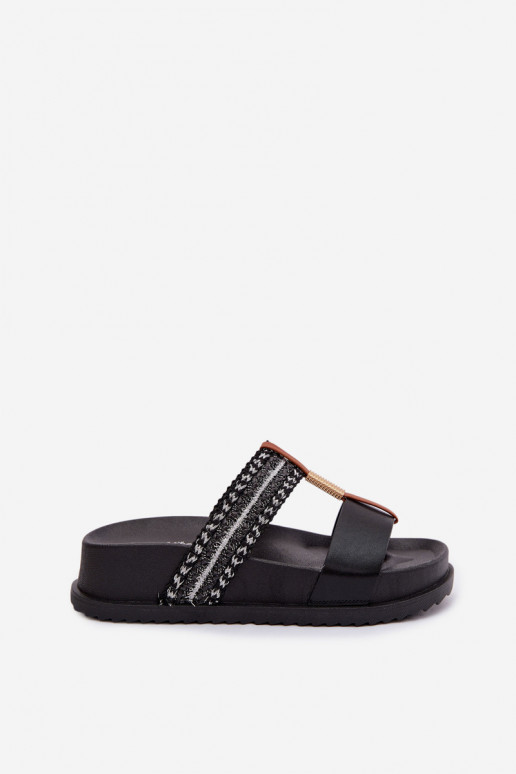 Dámske papuče s platformou S pruhmi I zlatej farbym Detalem čierna Tahlia
