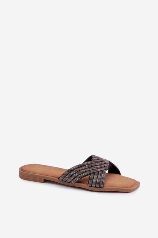 Dámske papuče so širokými podpätkami s trblietavými otvormi čierna Zinnia