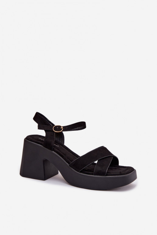 Dámske sandále Zapnuté masívnom pólez eko semišuu čierna Tereza
