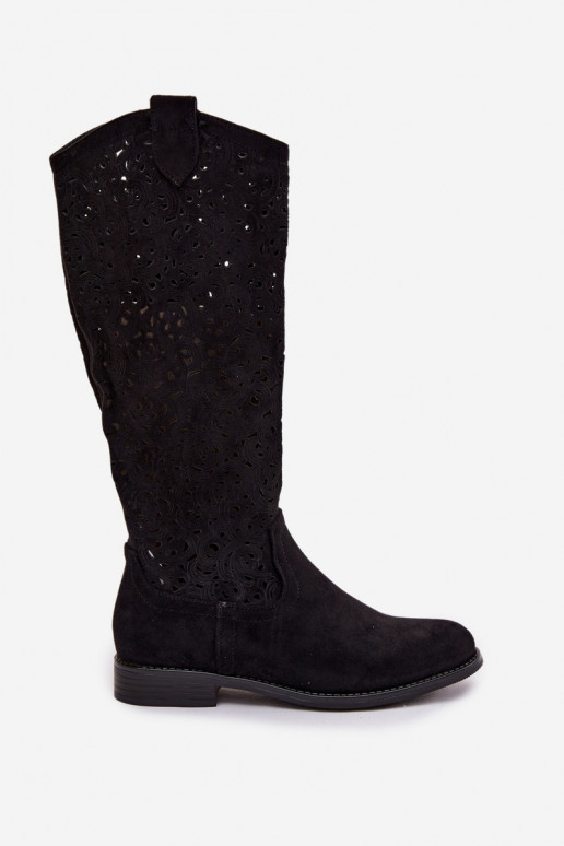 s prvkami prelamovania dámske čižmy so širokými podpätkami S.Barski HY61-8023 čierna