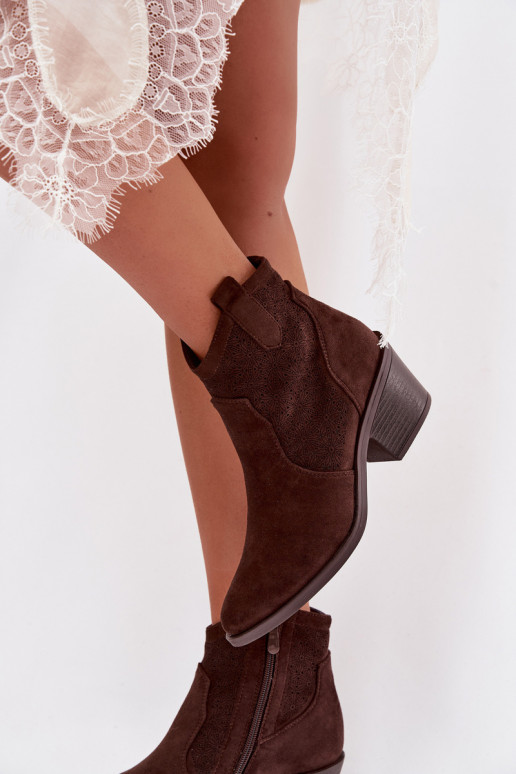 Prelamované čižmy Dámske s podpätkami S.Barski HY61-8013 CzekoladoIne
