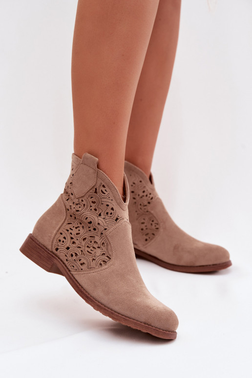 Prelamované čižmy Dámske so širokými podpätkami S.Barski HY61-8026 béžová