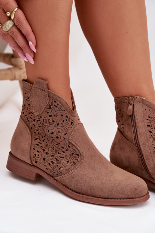 Prelamované čižmy Dámske so širokými podpätkami S.Barski HY61-8026 Hnedá farba