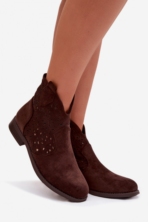 Prelamované čižmy Dámske so širokými podpätkami S.Barski HY61-8026 CzekoladoIne