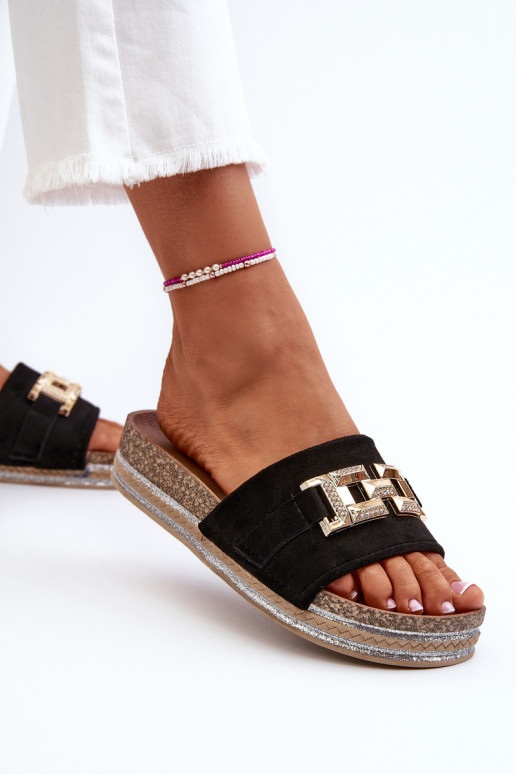 Dámske žabky na platforme s ozdobou čierna Vapireta