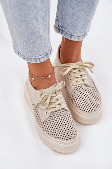 Prelamovaný semiš topánky Dámske s platformou Artiker 56C2108 béžová-zlatej farby