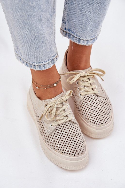 Prelamovaný semiš topánky Dámske s platformou Artiker 56C2108 béžová-zlatej farby