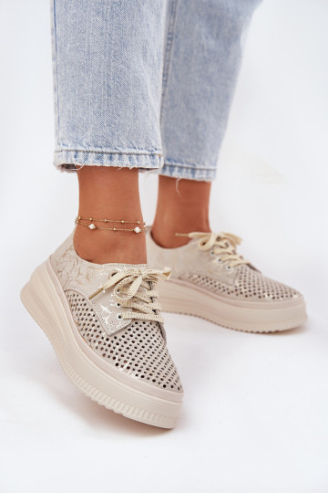 Prelamovaný semiš topánky Dámske s platformou Artiker 56C2108 béžová-zlatej farby 2