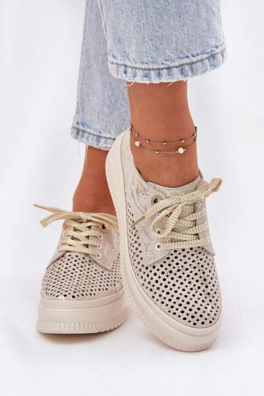 Prelamovaný semiš topánky Dámske s platformou Artiker 56C2108 béžová-zlatej farby