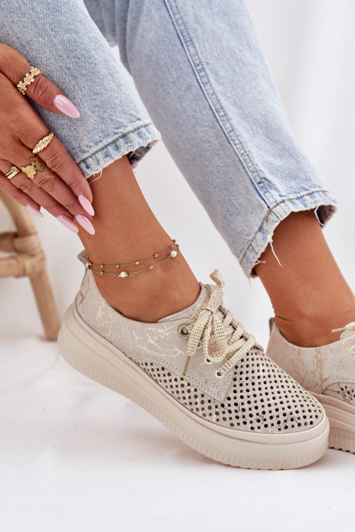 Prelamovaný semiš topánky Dámske s platformou Artiker 56C2108 béžová-zlatej farby