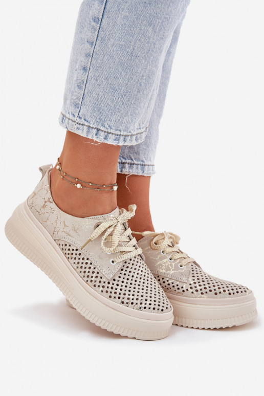Prelamovaný semiš topánky Dámske s platformou Artiker 56C2108 béžová-zlatej farby