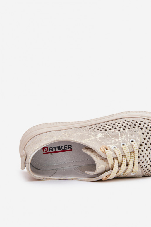 Prelamovaný semiš topánky Dámske s platformou Artiker 56C2108 béžová-zlatej farby