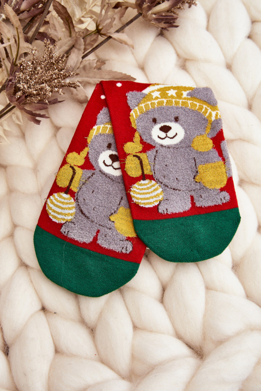Dámske vianočné ponožky S medveďom červená