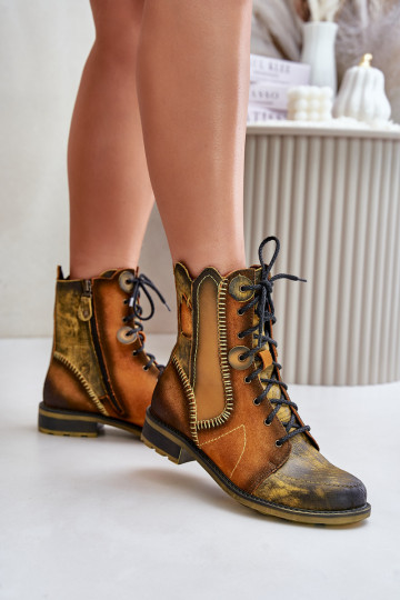 Kožené Dámske čižmy so širokými podpätkami Máciejka 06719-07 žltá