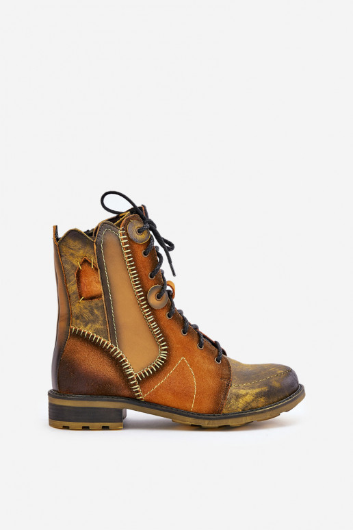 Kožené Dámske čižmy so širokými podpätkami Máciejka 06719-07 žltá