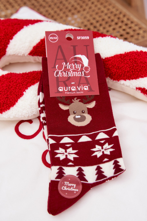 Skarpety pánske Vianoce Vzorované s jeleňom bordová