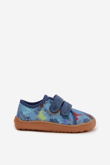 Detské šľapky Barefoot s dinosaurus Froddo Canvas G1700440-15 modrej farby 2