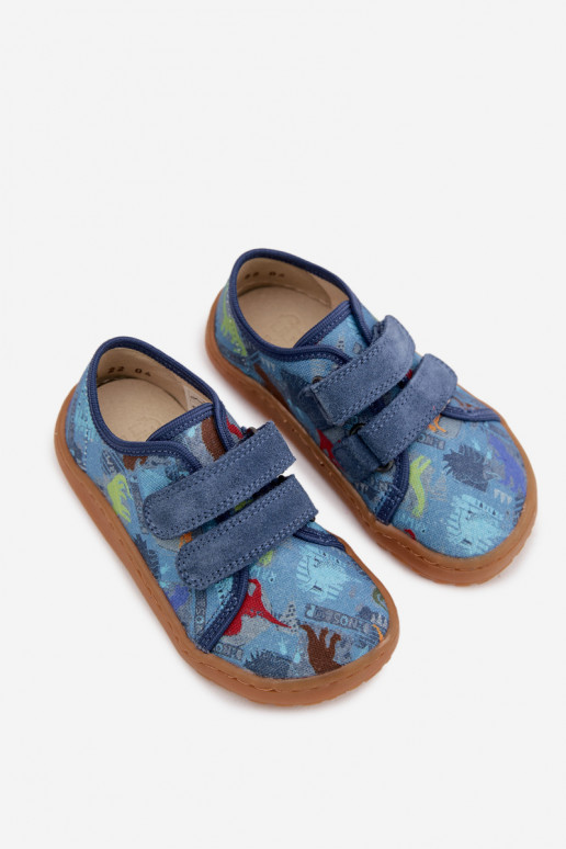 Papuče deti Barefoot Dinosaury Froddo Canvas G1700440-15 Modrá