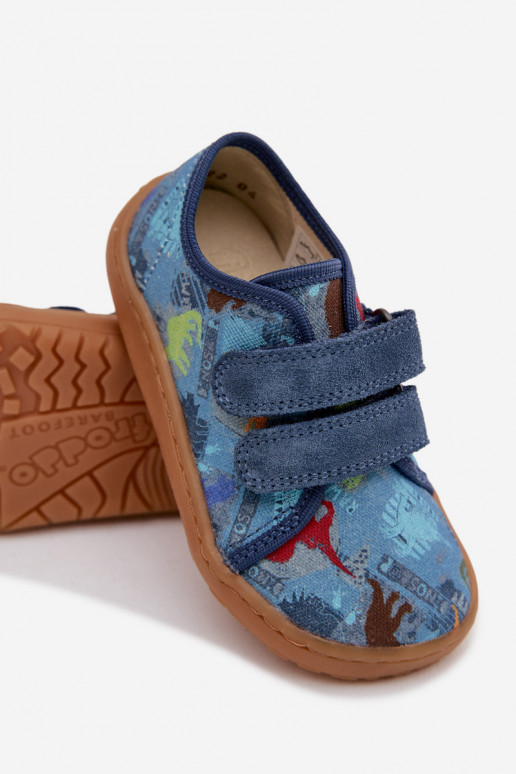 Papuče deti Barefoot Dinosaury Froddo Canvas G1700440-15 Modrá