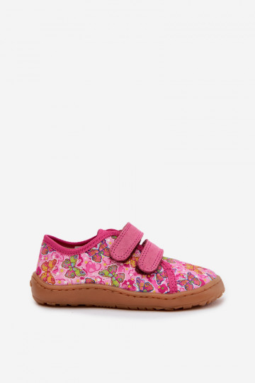 Detské šľapky Barefoot s motýlikmi Froddo Canvas G1700440-11 ružovej farby