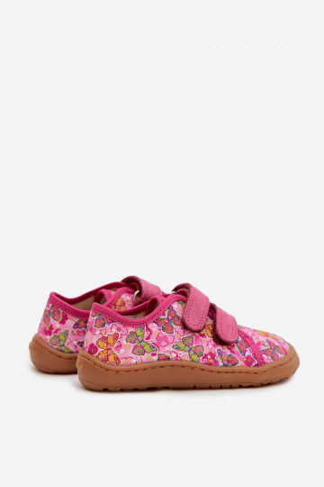 Detské šľapky Barefoot s motýlikmi Froddo Canvas G1700440-11 ružovej farby 2
