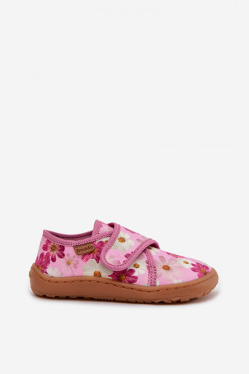 Detské šľapky s suchými zipsami Barefoot s kvietkami Froddo G1700438-8 ružovej farby 2