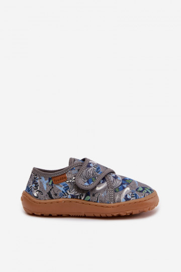 Detské chlapčenské šľapky s suchými zipsami Barefoot Surfer Froddo G1700438-7 šedej farby 2