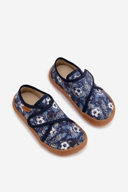 Papuče deti chlapci s lepiacimi spojkami Barefoot Loptičky Froddo G1700438-6 tmavomodrá