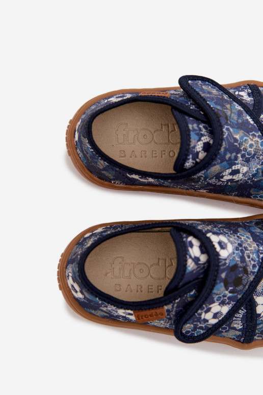 Papuče deti chlapci s lepiacimi spojkami Barefoot Loptičky Froddo G1700438-6 tmavomodrá