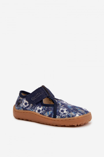 Detské šľapky s suchými zipsami Barefoot s loptami Froddo Canvas G1700439-5 modrej farby