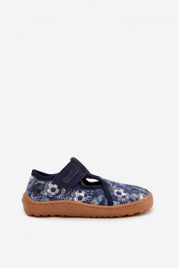Detské šľapky s suchými zipsami Barefoot s loptami Froddo Canvas G1700439-5 modrej farby 2
