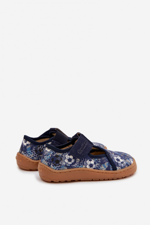 Papuče deti s lepiacimi spojkami Barefoot Loptičky Froddo Cannvas G1700439-5 Modrá