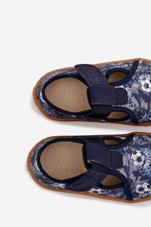 Papuče deti s lepiacimi spojkami Barefoot Loptičky Froddo Cannvas G1700439-5 Modrá