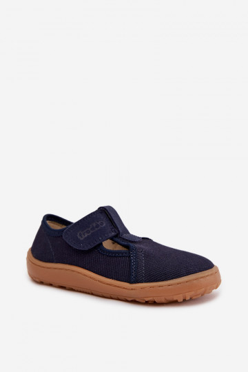 Detské šľapky s suchými zipsami Barefoot Froddo Canvas G1700439 tmavomodrej farby