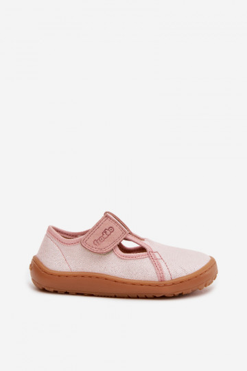 Detské šľapky s suchými zipsami a leskom Barefoot Froddo Canvas G1700439-2 ružovej farby 2
