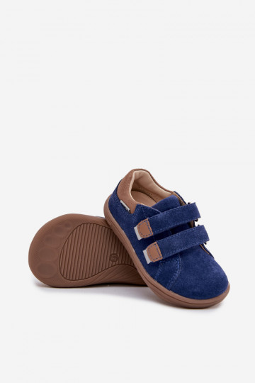 Kožené barefoot detské topánky s reflexnými prvkami Bartek 8600366 tmavomodrej farby 2
