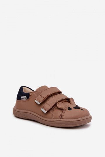 Kožené barefoot detské topánky s medvedíkom Bartek 8600654 pieskovej farby