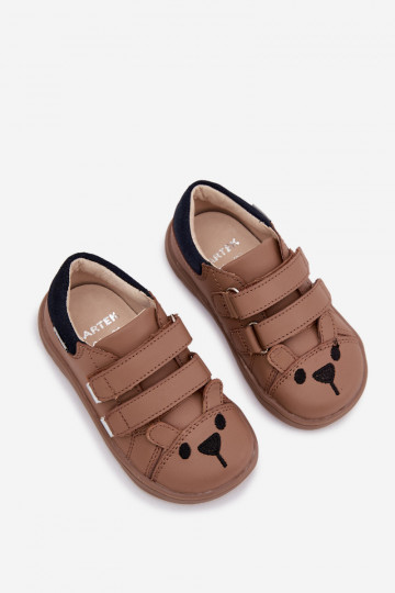 Kožené barefoot detské topánky s medvedíkom Bartek 8600654 pieskovej farby 2
