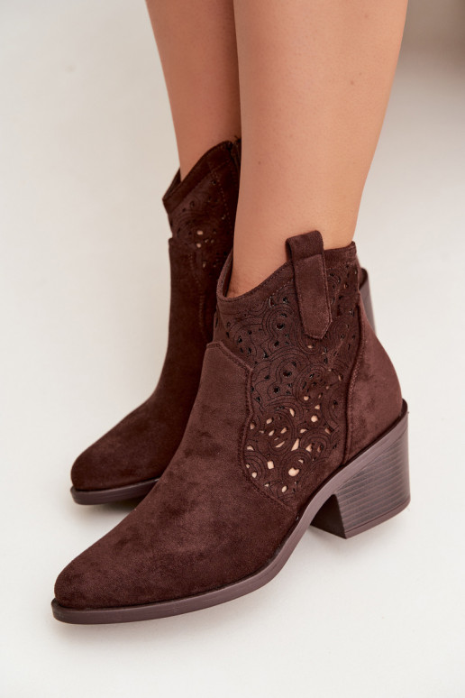 Prelamované čižmy kovbojský štýl Dámske s podpätkami S.Barski HY61-8012 CzekoladoIne