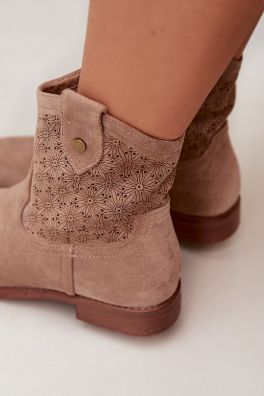 Dámske čižmy so širokými podpätkami s prelamovanými prvkami S.Barski HY61-8025 béžová