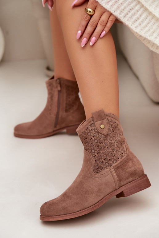 Dámske čižmy so širokými podpätkami s prelamovanými prvkami S.Barski HY61-8025 Hnedá farba