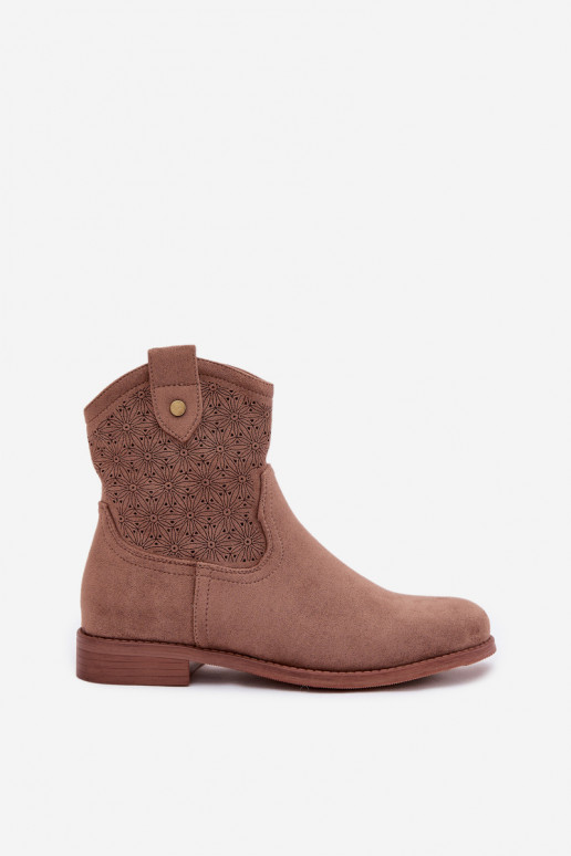 Dámske čižmy so širokými podpätkami s prelamovanými prvkami S.Barski HY61-8025 Hnedá farba