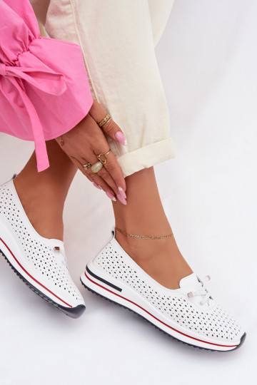 Kožené s prvkami prelamovania topánky Dámske S.Barski LR61-7044 biela farba